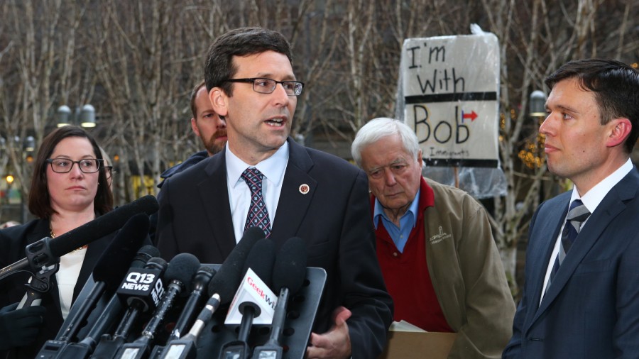 WA State Attorney General Bob Ferguson campaigning.  (Photo by Karen Ducey/Getty Images)...