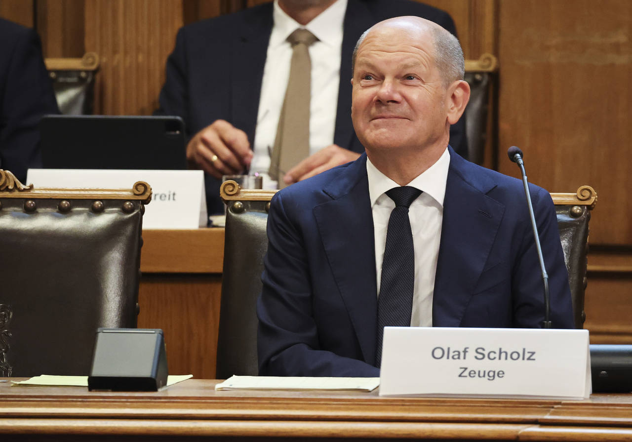 German Chancellor Olaf Scholz arrives for a meeting of a parliamentary investigation committee in H...