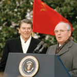 
              FILE -Soviet leader Mikhail Gorbachev, right, and U.S. President Ronald Reagan speak to press in Washington, USA, Tuesday, Dec. 8, 1987. Russian news agencies are reporting that former Soviet President Mikhail Gorbachev has died at 91. The Tass, RIA Novosti and Interfax news agencies cited the Central Clinical Hospital. (AP Photo/Doug Mills, File)
            