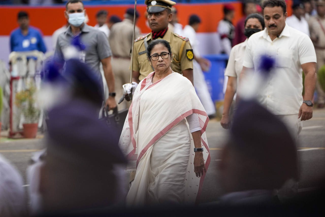 West Bengal Chief Minister Mamata Banerjee, inspects a guard of honor during Independence Day parad...