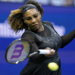 
              Serena Williams, of the United States, returns a shot to Anett Kontaveit, of Estonia, during the second round of the U.S. Open tennis championships, Wednesday, Aug. 31, 2022, in New York. (AP Photo/Seth Wenig)
            