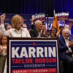
              Republican Arizona Gubernatorial candidate Karrin Taylor Robson speaks to supporters at a campaign party, Tuesday, Aug. 2, 2022, in Phoenix. (AP Photo/Matt York)
            