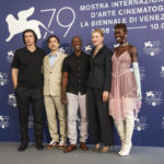 
              Adam Driver, from left, director Noah Baumbach, Don Cheadle, Greta Gerwig and Jodie Turner-Smith poses for photographers at the photo call for the film 'White Noise' during the 79th edition of the Venice Film Festival in Venice, Italy, Wednesday, Aug. 31, 2022. (Photo by Joel C Ryan/Invision/AP)
            