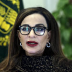 
              Pakistan's climate minister, Sherry Rehman speaks during an interview with The Associated Press in Islamabad, Pakistan, Monday, Aug. 29, 2022. Rehman said Pakistan suffered heavier rains this year mainly because of climate change, which also caused fire in forests. (AP Photo/Rahmat Gul)
            