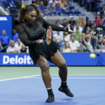 
              Serena Williams, of the United States, returns a shot to Anett Kontaveit, of Estonia, during the second round of the U.S. Open tennis championships, Wednesday, Aug. 31, 2022, in New York. (AP Photo/Seth Wenig)
            