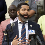 
              Jackson, Miss., Mayor Chokwe Antar Lumumba addresses the city's partnership with the state to help address the water crisis in the Capital city during a news conference in Jackson Tuesday, Aug. 30, 2022. On Monday, Mississippi Gov. Tate Reeves announced state assistance to help with Jackson's water issues. (Barbara Gauntt/The Clarion-Ledger via AP)
            