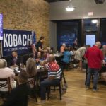 
              Kansas Attorney General candidate Kris Kobach hosts a watch party at the Celtic Fox Irish Pub and Restaurant in Topeka, Kan., on Tuesday, Aug. 2, 2022. (Chance Parker/The Topeka Capital-Journal via AP)
            