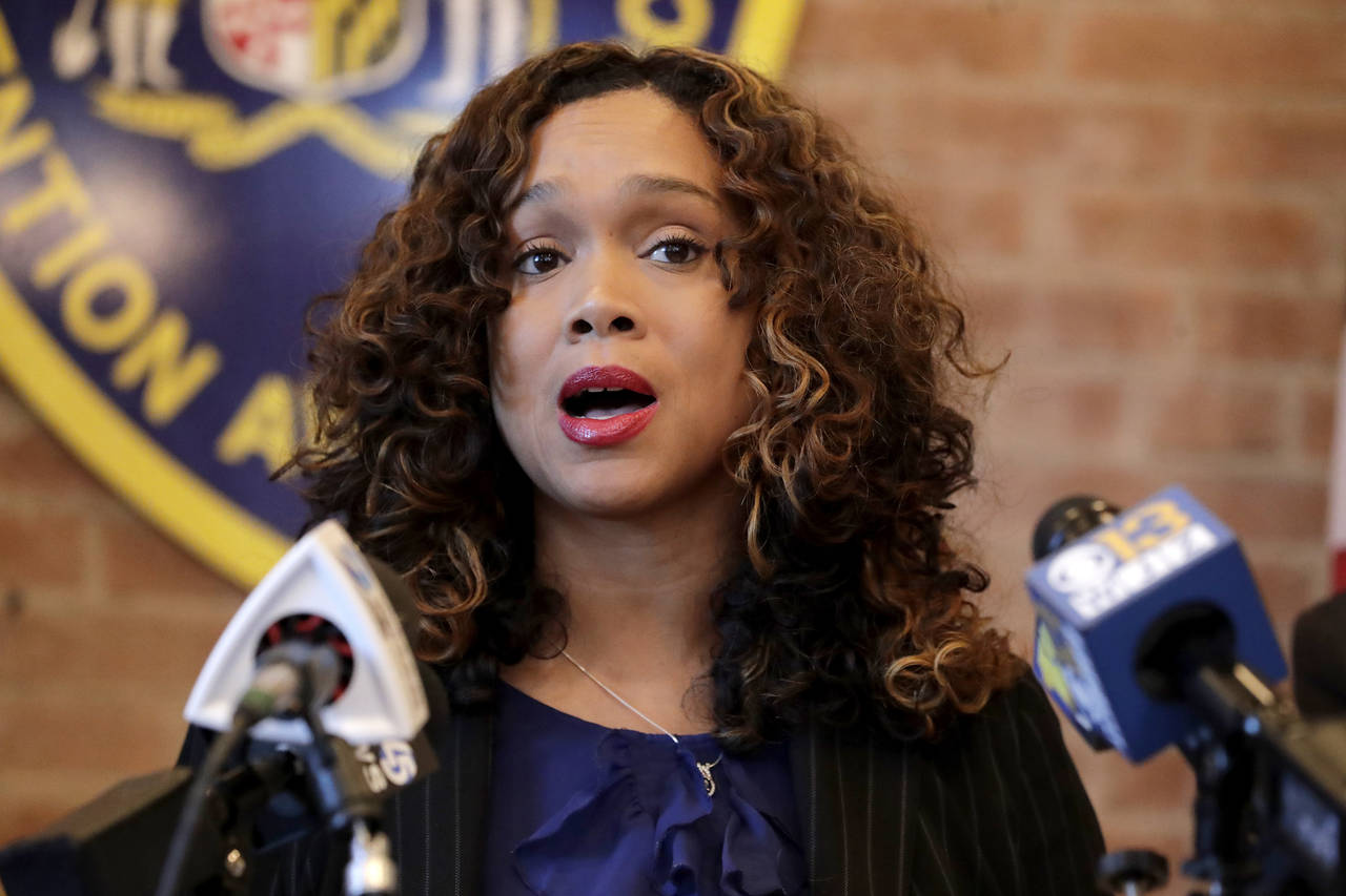 FILE -Maryland State Attorney Marilyn Mosby speaks during a news conference announcing the indictme...