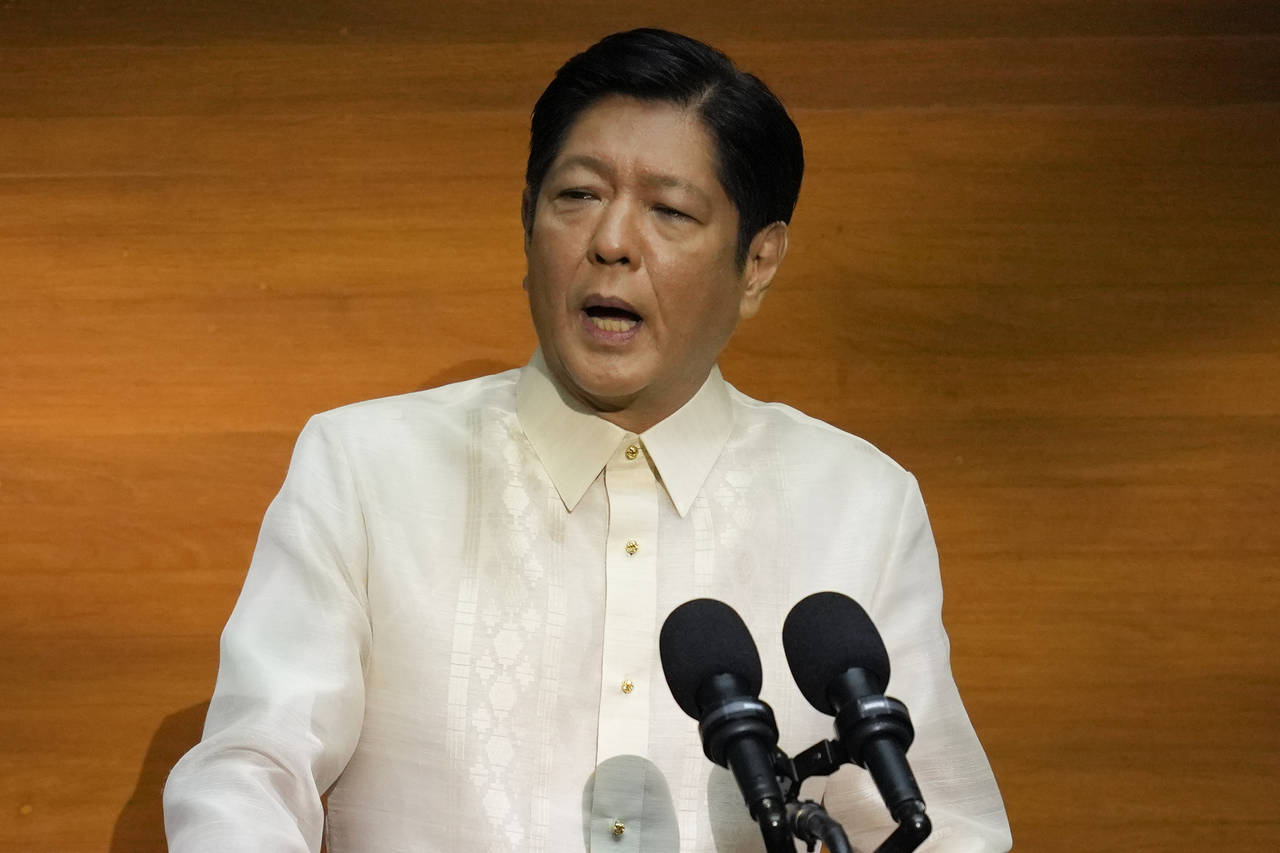 FILE - Philippine President Ferdinand Marcos Jr. delivers his first state of the nation address in,...