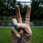 
              A statue of a hand with finger nails painted in Ukraine's national colors was placed in front of the Russian embassy in Prague, Czech Republic, Wednesday, Aug. 24, 2022. European leaders are pledging unwavering support for Ukraine as the war-torn country marks its Independence Day. The commemorations Wednesday coincide with the six-month milestone of Russia's invasion. (AP Photo/Petr David Josek)
            