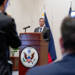 
              Secretary of State Antony Blinken takes a question from a reporter during a virtual joint news conference with Philippine Foreign Secretary Enrique Manalo at the Peninsula Hotel in Manila, Philippines, Saturday, Aug. 6, 2022. Blinken is on a ten-day trip to Cambodia, Philippines, South Africa, Congo, and Rwanda. (AP Photo/Andrew Harnik, Pool)
            