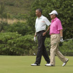 
              FILE - President Barack Obama plays golf with Malaysian Prime Minister Najib Razak, right, Dec. 24, 2014, on the Marine Corps Base Hawaii's Kaneohe Klipper Golf Course in Kaneohe, Hawaii during the Obama family vacation. Najib Razak on Tuesday, Aug. 23, 2022 was Malaysia’s first former prime minister to go to prison -- a mighty fall for a veteran British-educated politician whose father and uncle were the country’s second and third prime ministers, respectively. The 1MDB financial scandal that brought him down was not just a personal blow but shook the stranglehold his United Malays National Organization party had over Malaysian politics. (AP Photo/Jacquelyn Martin, file)
            