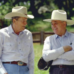 
              FILE - Former President Ronald Reagan, left, and former Soviet President Mikhail Gorbachev don cowboy hats while enjoying a moment at Reagan's Rancho del Cielo north of Santa Barbara, Calif, on May 2, 1992. Russian news agencies are reporting that former Soviet President Mikhail Gorbachev has died at 91. The Tass, RIA Novosti and Interfax news agencies cited the Central Clinical Hospital. (AP Photo/Bob Galbraith, File)
            