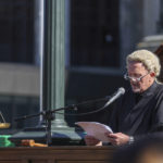
              A Freedom and Rights Coalition protester dressed as a judge holds a "mock" trial as they demonstrate outside Parliament in Wellington, New Zealand, Tuesday, Aug. 23, 2022. About 2,000 protesters upset with the government's pandemic response converged on New Zealand's Parliament — but it appeared there would be no repeat of the action six months ago in which protesters camped out on Parliament grounds for more than three weeks. (George Heard/New Zealand Herald via AP)
            