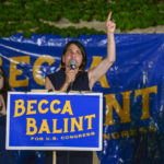 
              Vermont Senate President Pro Tem Becca Balint delivers a victory speech to her supporters gathered at the Harmony Lot, in Brattleboro, Vt., on Tuesday, Aug. 9, 2022, after being declared the winner in Vermont's Congressional Democratic primary. Balint will face off against a Republican challenger in the November election. (Kristopher Radder/The Brattleboro Reformer via AP)
            