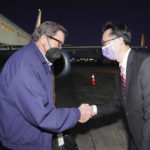 
              In this photo released by the Taiwan Ministry of Foreign Affairs, from left, U.S. Democratic House members John Garamendi shakes hands with Donald Yu-Tien Hsu, Director-General, dept. of North American Affairs, Taiwan's Ministry of Foreign Affairs after arriving on a U.S. government plane at Songshan airport in Taipei, Taiwan on Sunday, Aug 14, 2022. The delegation of American lawmakers are visiting Taiwan just 12 days after a visit by U.S. House Speaker Nancy Pelosi that angered China. (Taiwan Ministry of Foreign Affairs via AP)
            