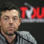 
              Rory McIlroy, of Northern Ireland, listens to a question during a press conference at East Lake Golf Club prior to the start of the Tour Championship golf tournament Wednesday Aug 24, 2022, in Atlanta, Ga. (AP Photo/Steve Helber)
            