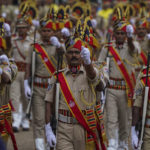 
              Indian Railway Protection Force (RPF) personnel march during the Independence Day celebrations in Hyderabad, India, Monday, Aug.15, 2022. The country is marking the 75th anniversary of its independence from British rule. (AP Photo/Mahesh Kumar A.)
            