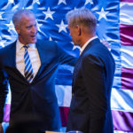 
              New York 17th Congressional District Democratic primary candidate U.S. Rep. Sean Patrick Maloney, left, celebrates with his husband, Randy Florke, during an election night party in Peekskill, N.Y., Tuesday, Aug. 23, 2022. (AP Photo/Eduardo Munoz Alvarez)
            