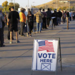 
              FILE - People wait to vote in-person at Reed High School in Sparks, Nev., prior to polls closing on Nov. 3, 2020. For the first time in decades, hand-counting will be used in parts of Nevada on election day. Nationwide proponents of hand-counting have described the old-school method in broad terms as a way to address distrust in elections. (AP Photo/Scott Sonner, File)
            
