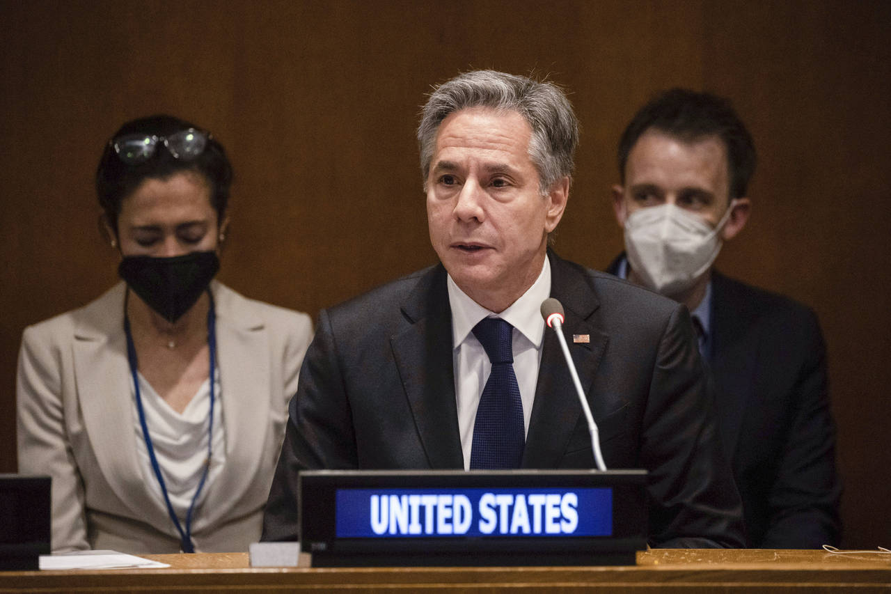 U.S. Secretary of State Antony J. Blinken speaks during a meeting with Non-Proliferation Treaty (NP...
