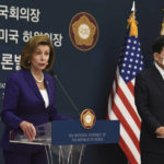 
              U.S. House Speaker Nancy Pelosi, left, and  South Korean National Assembly Speaker Kim Jin Pyo attend a joint press announcement after their meeting at the National Assembly in Seoul, Thursday, Aug. 4, 2022. (Kim Min-Hee/Pool Photo via AP)
            