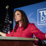 
              Republican gubernatorial candidate Tudor Dixon appears at a primary election party in Grand Rapids, Mich., Tuesday, Aug. 2, 2022. (AP Photo/Paul Sancya)
            