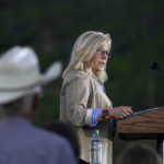 
              Rep. Liz Cheney, R-Wyo., speaks Tuesday, Aug. 16, 2022, at a primary Election Day gathering at Mead Ranch in Jackson, Wyo. Cheney lost to challenger Harriet Hageman in the primary. (AP Photo/Jae C. Hong)
            