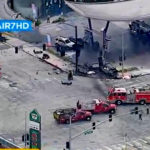 
              This aerial image taken from video provided by KABC-TV shows authorities responding to a traffic accident in the suburban neighborhood Windsor Hills, of Los Angeles, on Thursday, Aug. 4, 2022. Several people were killed, including an infant and a pregnant person, and others were injured in a fiery traffic collision in Southern California. (KABC-TV via AP)
            