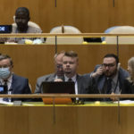 
              Russia's delegates are seated during the 2022 Nuclear Non-Proliferation Treaty (NPT) review conference, in the United Nations General Assembly, Monday, Aug. 1, 2022. (AP Photo/Yuki Iwamura)
            
