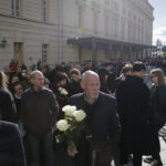 
              People lining up to pay the last respects at the coffin of former Soviet President Mikhail Gorbachev outside the Pillar Hall of the House of the Unions during a farewell ceremony in Moscow, Russia, Saturday, Sept. 3, 2022. Gorbachev, who died Tuesday at the age of 91, will be buried at Moscow's Novodevichy cemetery next to his wife, Raisa, following a farewell ceremony at the Pillar Hall of the House of the Unions, an iconic mansion near the Kremlin that has served as the venue for state funerals since Soviet times. (AP Photo)
            