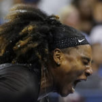 
              Serena Williams, of the United States, reacts during a match against Ajla Tomljanovic, of Austrailia, during the third round of the U.S. Open tennis championships, Friday, Sept. 2, 2022, in New York. (AP Photo/Charles Krupa)
            