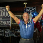 
              New Hampshire Republican U.S. Senate candidate Don Bolduc smiles during a primary night campaign gathering, Tuesday Sept. 13, 2022, in Hampton, N.H. (AP Photo/Reba Saldanha)
            