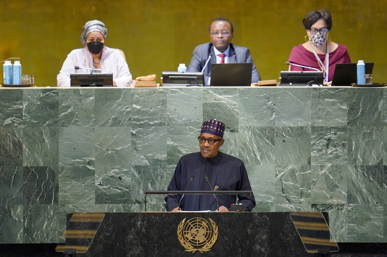 President of Nigeria Muhammadu Buhari addresses the 77th session of the United Nations General Asse...