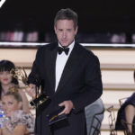 
              Matthew Macfayden accepts the Emmy for outstanding supporting actor in a drama series for "Succession" at the 74th Primetime Emmy Awards on Monday, Sept. 12, 2022, at the Microsoft Theater in Los Angeles. (AP Photo/Mark Terrill)
            