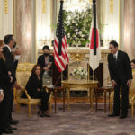 
              U.S. Vice President Kamala Harris, center left, and Japan's Prime Minister Fumio Kishida, center right, meet at the Akasaka Palace state guest house in Tokyo, Monday, Sept. 26, 2022. (David Mareuil/Pool Photo via AP)
            