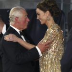 
              FILE - In this Tuesday, Sept. 28, 2021 file photo, Britain's Prince Charles, left, speaks with Kate, the Duchess of Cambridge as they arrive for the World premiere of the new film from the James Bond franchise 'No Time To Die', in London. Prince Charles has been preparing for the crown his entire life. Now, that moment has finally arrived. Charles, the oldest person to ever assume the British throne, became king on Thursday Sept. 8, 2022, following the death of his mother, Queen Elizabeth II. (Chris Jackson/Pool Photo via AP, File)
            