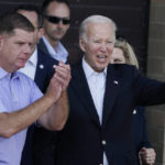 
              President Joe Biden and Labor Secretary Marty Walsh wave during an event at Henry Maier Festival Park in Milwaukee, Monday, Sept. 5, 2022. Biden is in Wisconsin this Labor Day to kick off a nine-week sprint to the crucial midterm elections.   (AP Photo/Morry Gash)
            