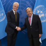 
              Jonas Gahr Store, Prime Minister of Norway, meets with United Nations Secretary-General Antonio Guterres at U.N. headquarters, Tuesday, Sept. 20, 2022. (AP Photo/Craig Ruttle, Pool)
            