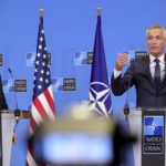 
              US Secretary of State Antony Blinken, left, and NATO Secretary General Jens Stoltenberg participate in a media conference at NATO headquarters in Brussels, Friday, Sept. 9, 2022. (AP Photo/Olivier Matthys)
            