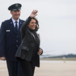 
              Vice President Kamala Harris waves as she departs for travel to Japan and South Korea from Joint Base Andrews, Maryland, Sunday Sept. 25, 2022. (Leah Millis/Pool via AP)
            
