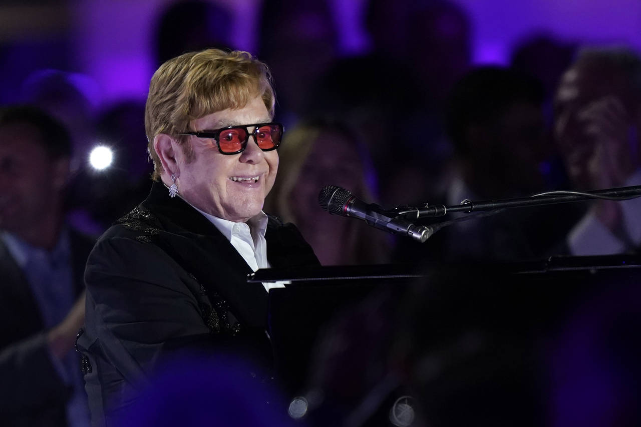 Elton John performs on the South Lawn of the White House in Washington, Friday, Sept. 23, 2022. Joh...