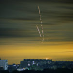 
              Russian rockets launched against Ukraine from Russia's Belgorod region are seen at dawn in Kharkiv, Ukraine, Wednesday, Sept. 21, 2022. (AP Photo/Vadim Belikov)
            