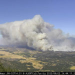 
              In this image from a Cal Fire monitoring camera from Hammond Ranch, the Mill Fire burns near Weed, Calif., Friday Sept. 2, 2022. (Cal Fire/ALERTWildfire Network via AP)
            