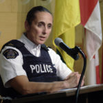 
              Assistant Commissioner Rhonda Blackmore, commander of the RCMP in Saskatchewan speaks during a press conference at RCMP "F" Division Headquarters in Regina, Saskatchewan on Wednesday Sept. 7, 2022. Myles Sanderson, the final suspect in a stabbing rampage that killed 10 people in and around a Canadian Indigenous reserve died after being arrested by police Wednesday following a three-day manhunt, authorities said. (Michael Bell/The Canadian Press via AP)
            