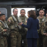 
              U.S. Vice President Kamala Harris speaks with service members at Yokota Air Base, near Tokyo, Japan, Thursday, Sept. 29, 2022. (Leah Millis/Pool Photo via AP)
            