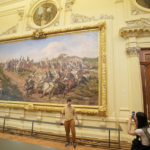 
              Visitors take pictures in front of the painting "Independence or Death" by Brazilian artist Pedro Americo, as it is displayed at the Paulista Museum, known by Brazilians as the Ipiranga Museum in Sao Paulo, Brazil, Thursday, Sept. 1, 2022. After nearly a decade of renovations, the museum founded in 1895 by a creek where emperor Pedro I declared the nation's independence from Portugal is reopening as part of the country's bicentennial celebrations. (AP Photo/Andre Penner)
            