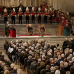 
              Members of Parliament attend a visit by Britain's King Charles III and Camilla, the Queen Consort, center, at Westminster Hall, where both Houses of Parliament are meeting to express their condolences following the death of Queen Elizabeth II, at Westminster Hall, in London, Monday, Sept. 12, 2022. Queen Elizabeth II, Britain's longest-reigning monarch, died Thursday after 70 years on the throne. (John Sibley/Pool Photo via AP)
            