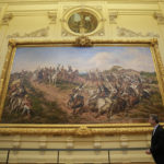 
              The painting "Independence or Death" by Brazilian artist Pedro Americo is displayed at the Paulista Museum, known by Brazilians as the Ipiranga Museum in Sao Paulo, Brazil, Thursday, Sept. 1, 2022. After nearly a decade of renovations, the museum founded in 1895 by a creek where emperor Pedro I declared the nation's independence from Portugal is reopening as part of the country's bicentennial celebrations. (AP Photo/Andre Penner)
            