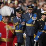 
              King Charles III, center left, Princess Anne , second right, Prince Harry, right, and Prince William, left, follow the coffin of Queen Elizabeth II during a procession from Buckingham Palace to Westminster Hall in London, Wednesday, Sept. 14, 2022. The Queen will lie in state in Westminster Hall for four full days before her funeral on Monday Sept. 19. (AP Photo/Frank Augstein, Pool)
            